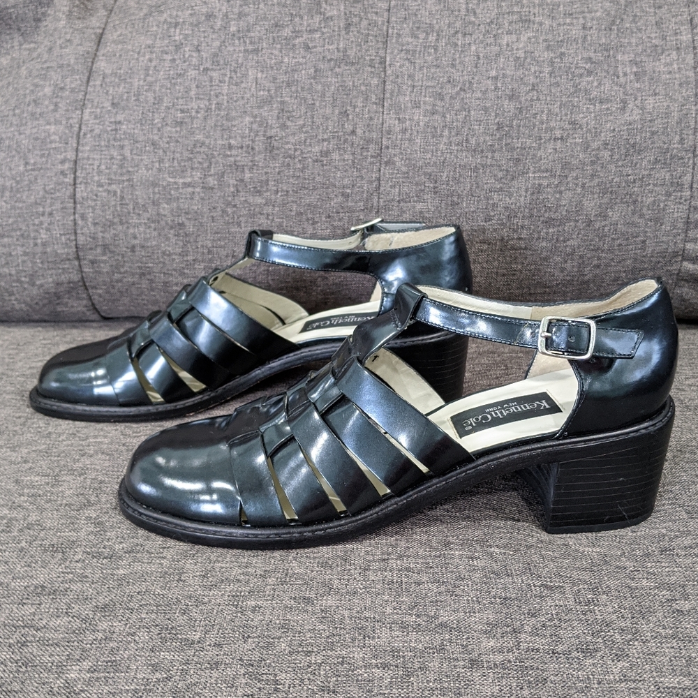 Vintage T Strap Woven Block Heels